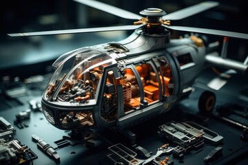 Close-up of a model of a helicopter with a propeller