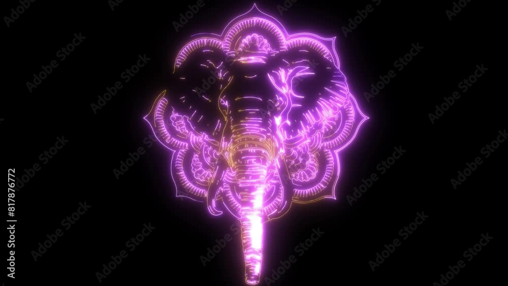 Sticker neon animation of Elephant head