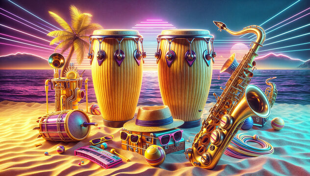 Tropical sunset 80's congas salsa