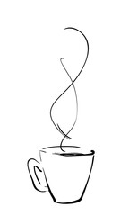 Coffee mug with steam, Hand drawn illustration, Vector sketch of hot beverage