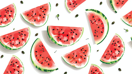 Slices of watermelon with seeds on white background vector