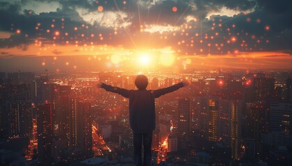 Fototapeta premium A businessman embracing the possibilities of Internet of Things (IoT) innovation to create new business models and drive growth.