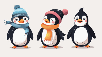 Smiling penguin characters with hat Vectot style vector