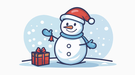 Snowman with gift box isolated icon Vectot style vector