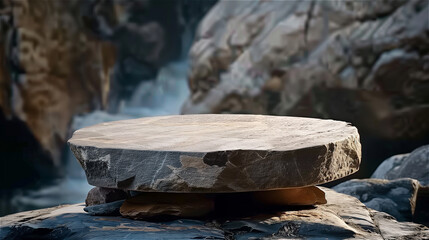 Obraz premium Round rock podium placed on rocks stone background