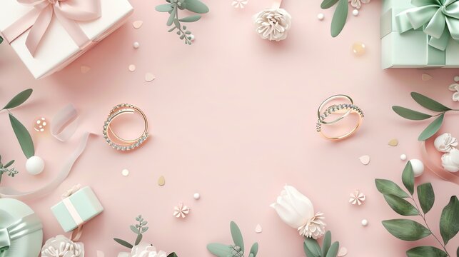 Wedding planning flat design top view elegant 3D render triadic color scheme