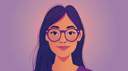 Happy Asian Woman in Lavender, wearing Glasses