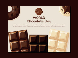 World chocolate day banner template with chocolate bars and cookies. Isolated vector illustration