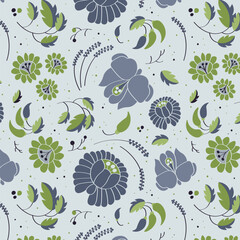 Hungarian flower pattern green blue. Vector illustration background