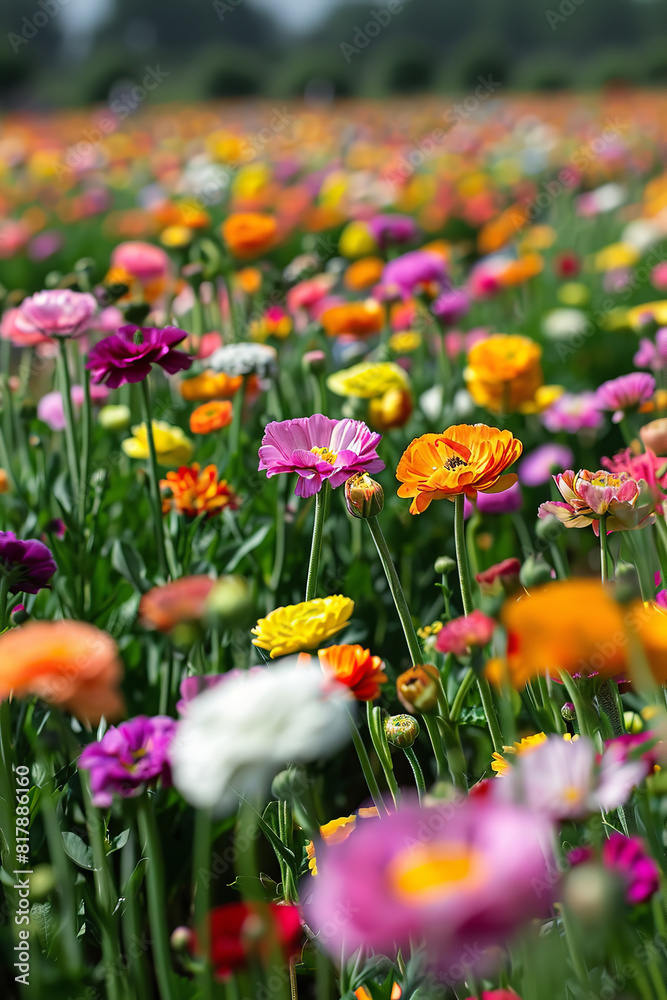 Wall mural Vibrant Flower Farm in Full Bloom on a Sunny Day  