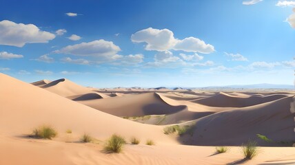 Fototapeta premium A tranquil desert landscape with towering sand dunes under a brilliant blue sky