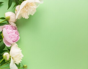 Fototapeta premium Nature's Touch: Delicate Peonies on Soft Green Background 