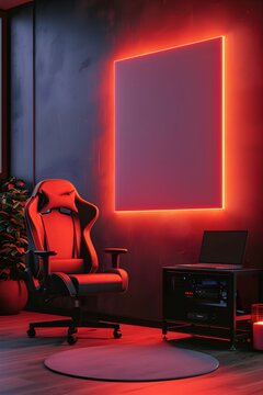 modern YouTuber's room LDE without a desk or any equipment. The ambiance is set by vibrant LED   