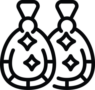 recommend clip art: Black and white line drawing of a pair of stylish dangle earrings with gemstones