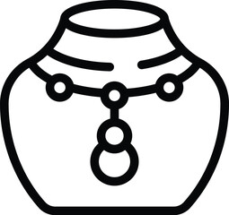 Black and white line art illustration of a necklace adorning a ceramic pot