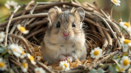 pet hamster habitat, cozy hamster home with bedding and food, providing a safe haven for your tiny pet to relax and play in peace