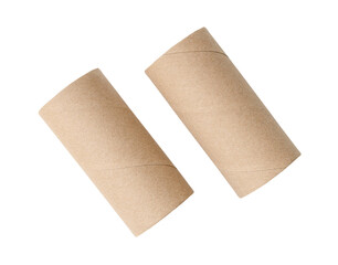 Top view set of brown tissue paper cores scattering isolated on white background with clipping path