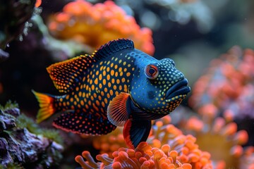 Obraz premium Triggerfish with vibrant colors and unique patterns, appealing to marine enthusiasts. 