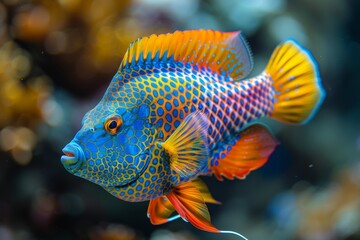 Obraz premium Triggerfish with vibrant colors and unique patterns, appealing to marine enthusiasts. 