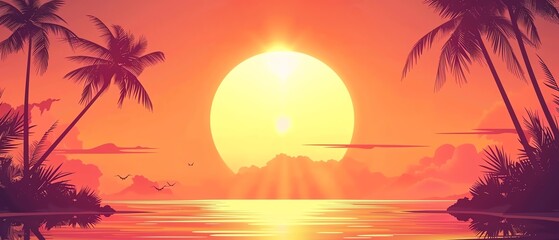 sun flat design front view tropical theme animation Monochromatic Color Scheme