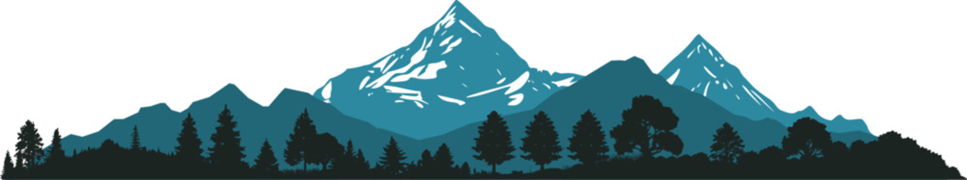 Vektor Silhouette Berge Gebirge - Alpen in Europa - Kanada Nationalpark - Wundersch&ouml;ne Landschaft - Natur Erlebnis Urlaub