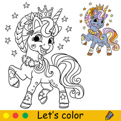 Coloring with color template unicorn with stars vector © alinart