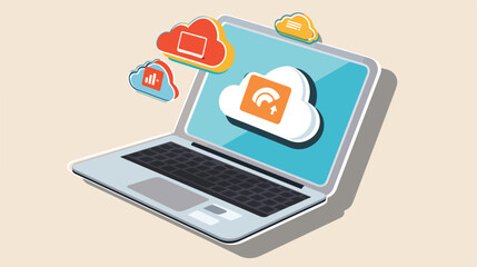 Sticker tech laptop with cloud storage icon stock vector