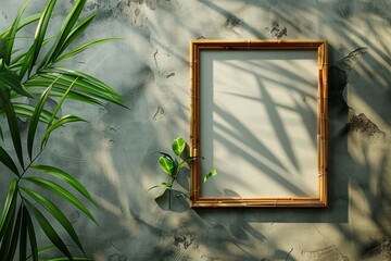Mockup picture frame. Empty picture frame. Bambu on background