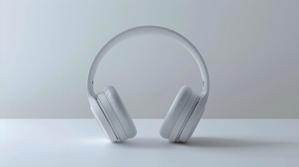  An innovative foldable design of noise-canceling headphones, harmonizing seamlessly with the purity of a white canvas. 
