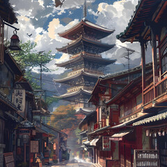 Obraz premium Bridge to History: Iconic Buildings of Japan