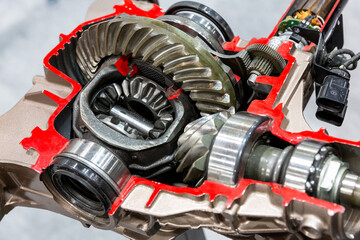 close up view of an open auto  reducer differential.