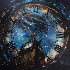 Obraz premium Against the Starry Sky: Silhouette of Big Ben