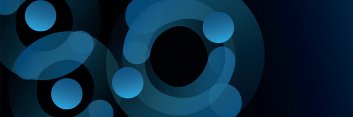 Futuristic abstract background. Glowing circle shape. Modern shiny blue gradient circular. Dynamic shapes composition. Future technology concept. Horizontal banner template. Vector illustration