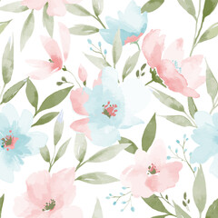 Beautiful vector seamless pattern with watercolor hand drawn abstract flowers. Stock print design surface pattern.