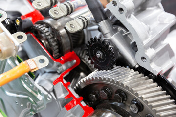 Close up of a dismantled electric motor drive.