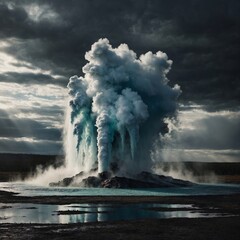 Image of an erupting geyser in a national park. Generative AI.