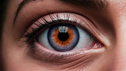 Obraz premium Journey through the mysterious eyes near the extreme eye near the total purple iris.