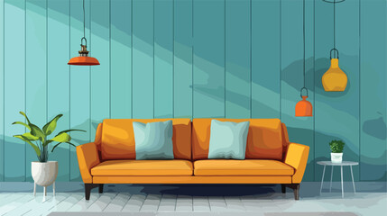 Stylish sofa in interior of living room Vectot style