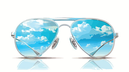 Stylish sunglasses with reflection of blue sky on white