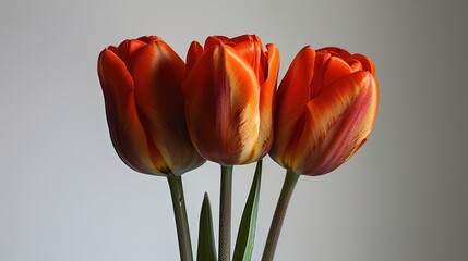 Beautiful Contrast of Red Tulips on Gray Background