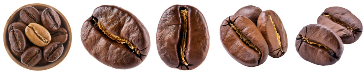 different coffee beans isolated on transparent background