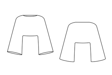 Female crop blouse vector template isolated on a transparent background. Front and back view. Outline fashion technical sketch of clothes model.
