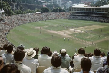 Spectators Enjoying a Sunny Day at a Live Cricket Match in Stadium
