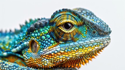 Obraz premium Vibrant Blue Iguana Head Close-Up Portrait