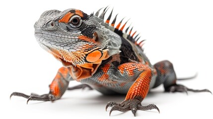 Fototapeta premium Large Orange and Black Gecko Standing Alone Against White Background