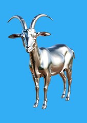 A metallic Goat with a Blue background, Generative AI