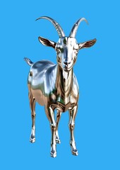 A metallic Goat with a Blue background, Generative AI