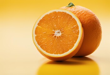 Fototapeta premium Naranja jugosa sobre un fondo de color amarillo