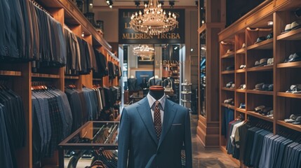 Naklejka premium A well-dressed mannequin showcasing a suit in a store setting, adding a touch of sophistication to the display.