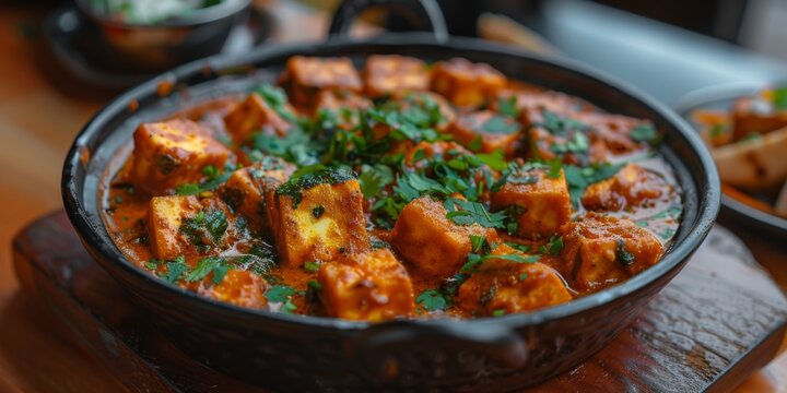 Paneer or curry butter masala closeup. Generative AI